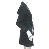 The Kooples Trench Coat Black Leather-Trim Cotton Size 36 Belted Jacket