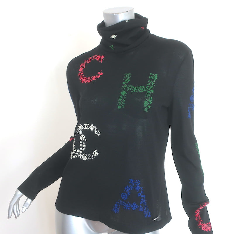 Chanel 2021 Coco Mark Turtleneck Sweater Black Cashmere-Silk Size 42