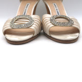 Manolo Blahnik Sedaraby Crystal-Buckle d'Orsay Pumps Ivory Satin Size 38.5