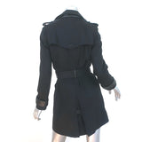 The Kooples Trench Coat Black Leather-Trim Cotton Size 36 Belted Jacket
