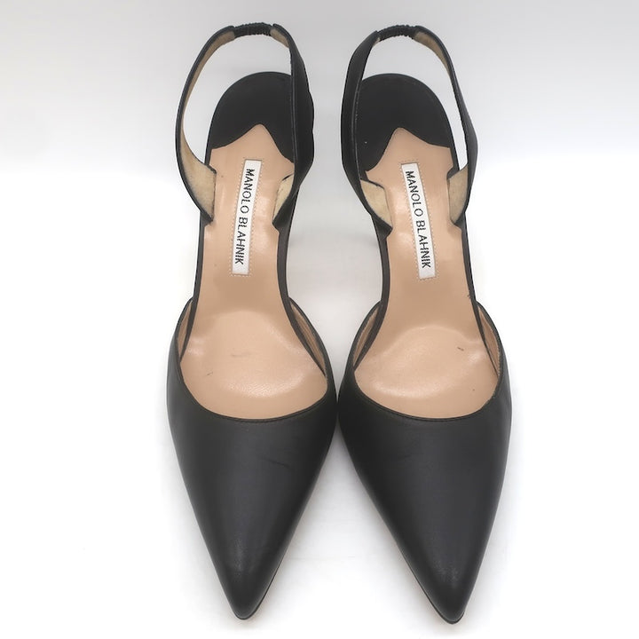 Manolo Blahnik Carolyne 90 Slingback Pumps Black Leather Size 41