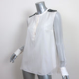 Brunello Cucinelli Monili Epaulette Blouse White Silk Chiffon Size Medium
