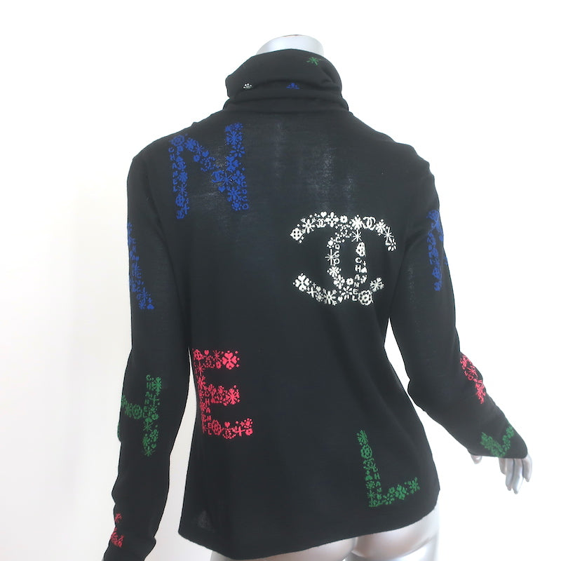 Chanel 2021 Coco Mark Turtleneck Sweater Black Cashmere-Silk Size 42