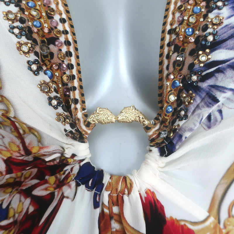 Camilla Reign Supreme Short Kaftan with Hardware Cream Printed Silk One Size NEW