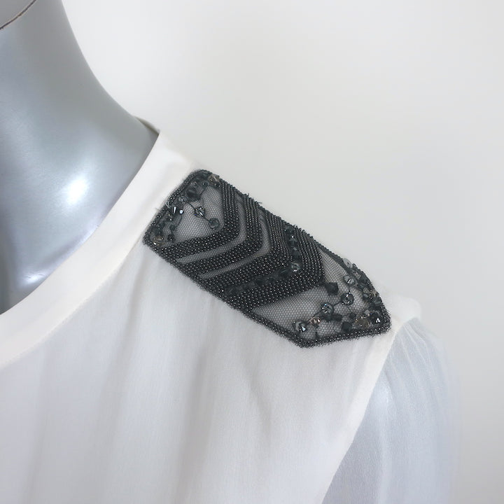 Brunello Cucinelli Monili Epaulette Blouse White Silk Chiffon Size Medium