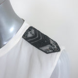 Brunello Cucinelli Monili Epaulette Blouse White Silk Chiffon Size Medium
