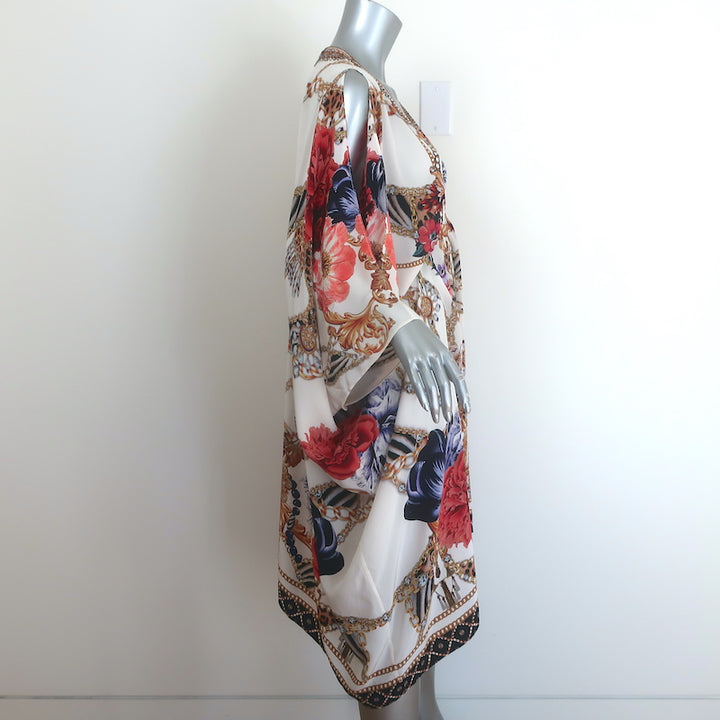 Camilla Reign Supreme Short Kaftan with Hardware Cream Printed Silk One Size NEW
