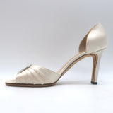 Manolo Blahnik Sedaraby Crystal-Buckle d'Orsay Pumps Ivory Satin Size 38.5