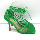 Bottega Veneta Stretch Ankle Tie Sandals Green Mesh & Leather Size 37