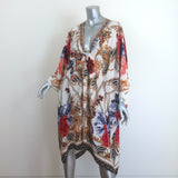 Camilla Reign Supreme Short Kaftan with Hardware Cream Printed Silk One Size NEW