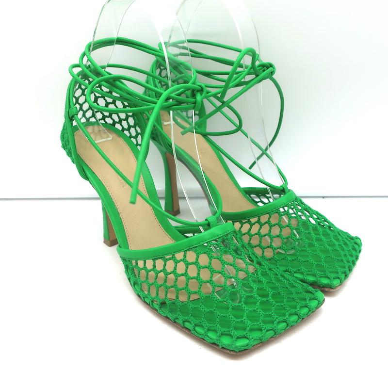 サンダル・ミュール BOTTEGA VENETA   Sandals Women Leather Green/Lagoon Bottega Veneta Green Lagoon Dot Heeled Sandals Bottega Veneta