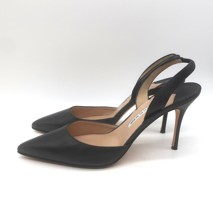 Manolo Blahnik Carolyne 90 Slingback Pumps Black Leather Size 41