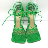 Bottega Veneta Stretch Ankle Tie Sandals Green Mesh & Leather Size 37
