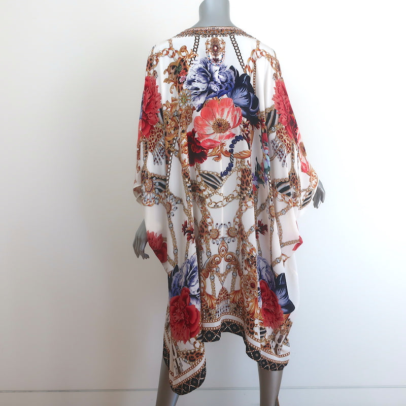 Camilla Reign Supreme Short Kaftan with Hardware Cream Printed Silk One Size NEW