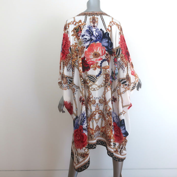 Camilla Reign Supreme Short Kaftan with Hardware Cream Printed Silk One Size NEW