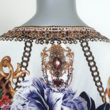 Camilla Reign Supreme Short Kaftan with Hardware Cream Printed Silk One Size NEW