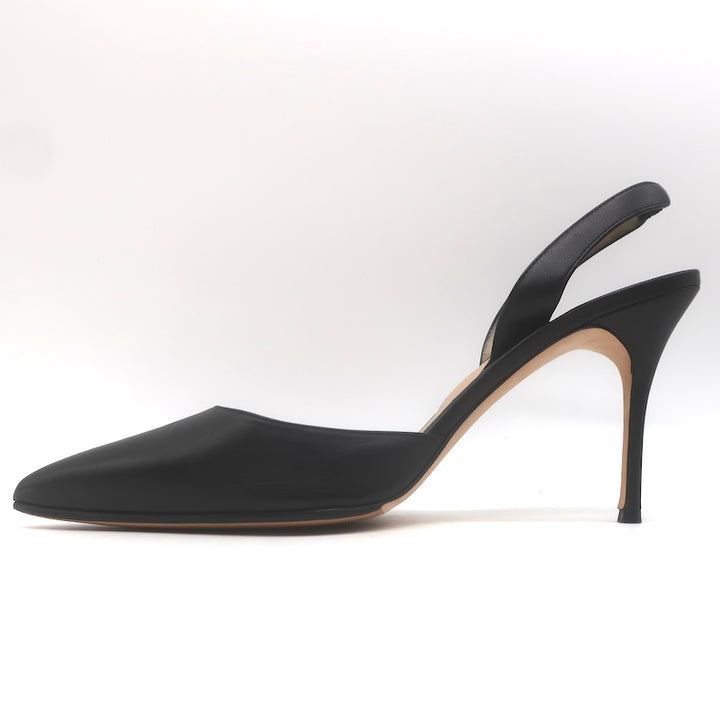 Manolo Blahnik Carolyne 90 Slingback Pumps Black Leather Size 41