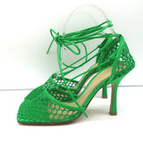 Bottega Veneta Stretch Ankle Tie Sandals Green Mesh & Leather Size 37