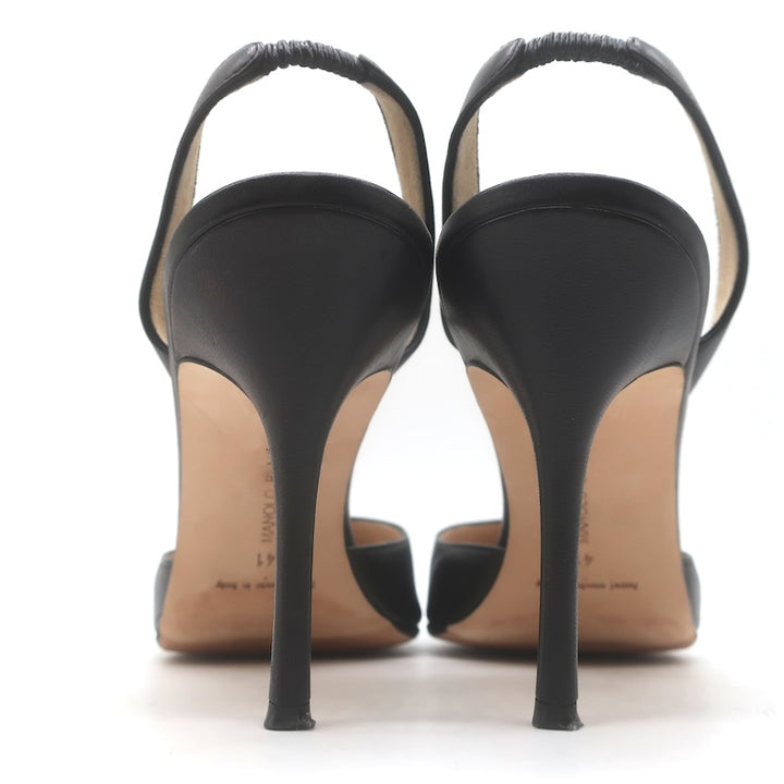 Manolo Blahnik Carolyne 90 Slingback Pumps Black Leather Size 41