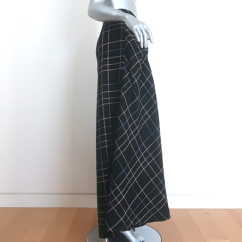 Chanel Windowpane Check Ultra Wide Leg Draped Pants Black Wool-Blend Size 42