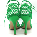 Bottega Veneta Stretch Ankle Tie Sandals Green Mesh & Leather Size 37