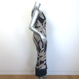 Johanna Ortiz Midnight Rituals Raffia-Fringe Midi Dress Navy Cotton Size 8