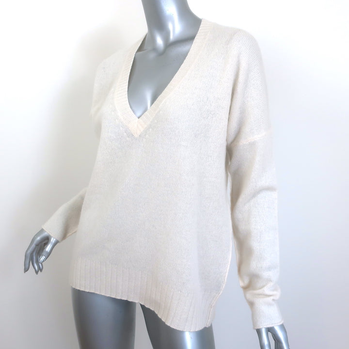 Rocky Barnes x 360 Rylee Cashmere V-Neck Sweater Cream Size Small