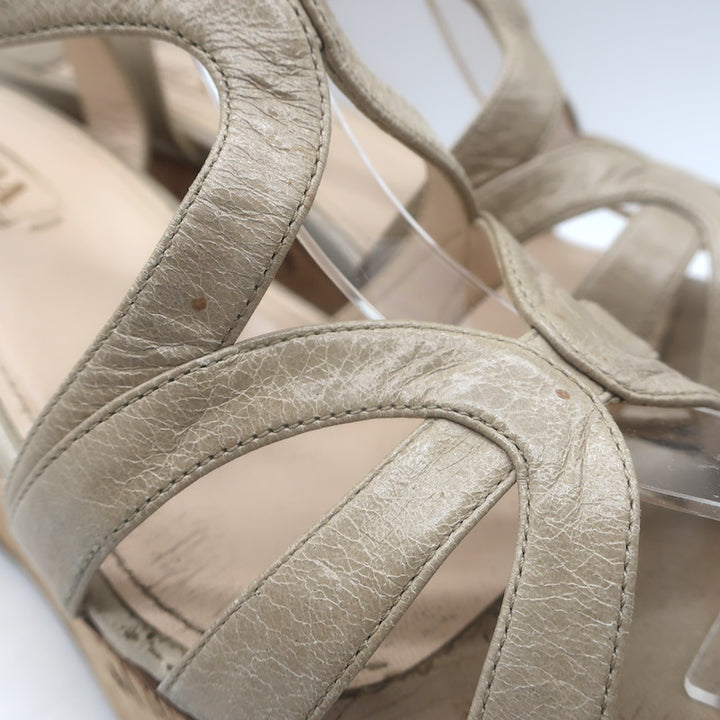 Prada Cork Platform Wedge Sandals Taupe Leather Size 39.5