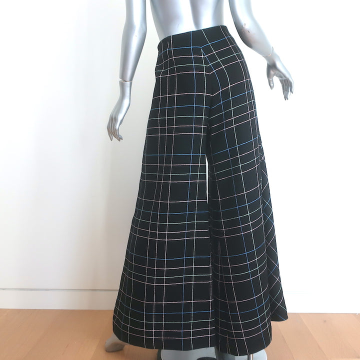 Chanel Windowpane Check Ultra Wide Leg Draped Pants Black Wool-Blend Size 42