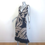 Johanna Ortiz Midnight Rituals Raffia-Fringe Midi Dress Navy Cotton Size 8