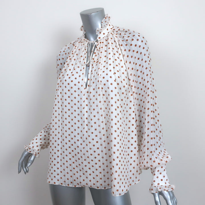 Jonathan Simkhai Monica Blouse Cream Polka Dot Silk Size Medium Long Sleeve Top