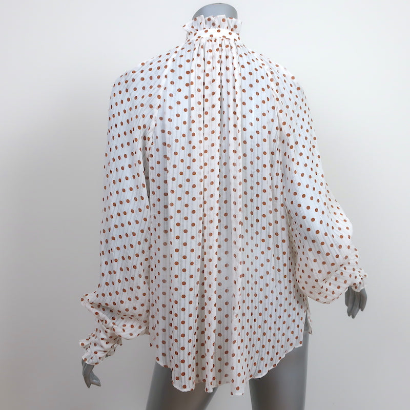 Jonathan Simkhai Monica Blouse Cream Polka Dot Silk Size Medium Long Sleeve Top