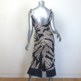 Johanna Ortiz Midnight Rituals Raffia-Fringe Midi Dress Navy Cotton Size 8