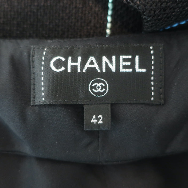 Chanel Windowpane Check Ultra Wide Leg Draped Pants Black Wool-Blend Size 42