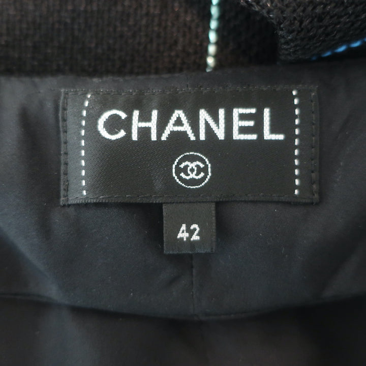 Chanel Windowpane Check Ultra Wide Leg Draped Pants Black Wool-Blend Size 42