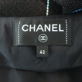 Chanel Windowpane Check Ultra Wide Leg Draped Pants Black Wool-Blend Size 42