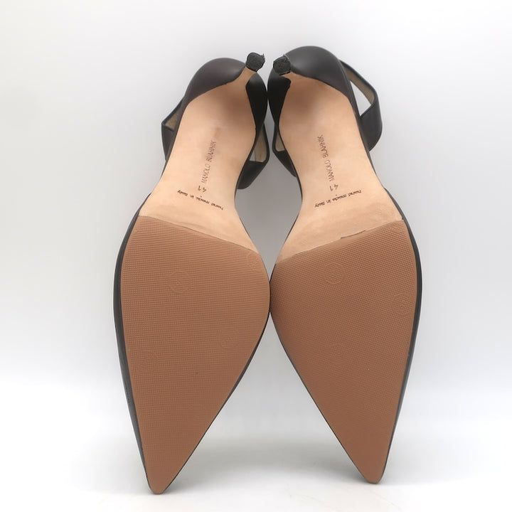 Manolo Blahnik Carolyne 90 Slingback Pumps Black Leather Size 41