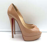 Christian Louboutin Lady Peep 150 Platform Pumps Nude Patent Leather Size 37.5