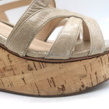 Prada Cork Platform Wedge Sandals Taupe Leather Size 39.5