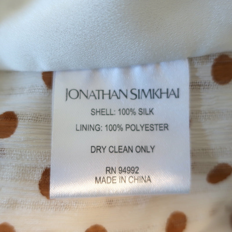 Jonathan Simkhai Monica Blouse Cream Polka Dot Silk Size Medium Long Sleeve Top