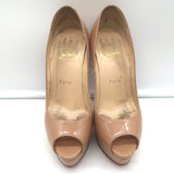Christian Louboutin Lady Peep 150 Platform Pumps Nude Patent Leather Size 37.5