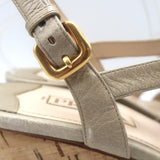 Prada Cork Platform Wedge Sandals Taupe Leather Size 39.5