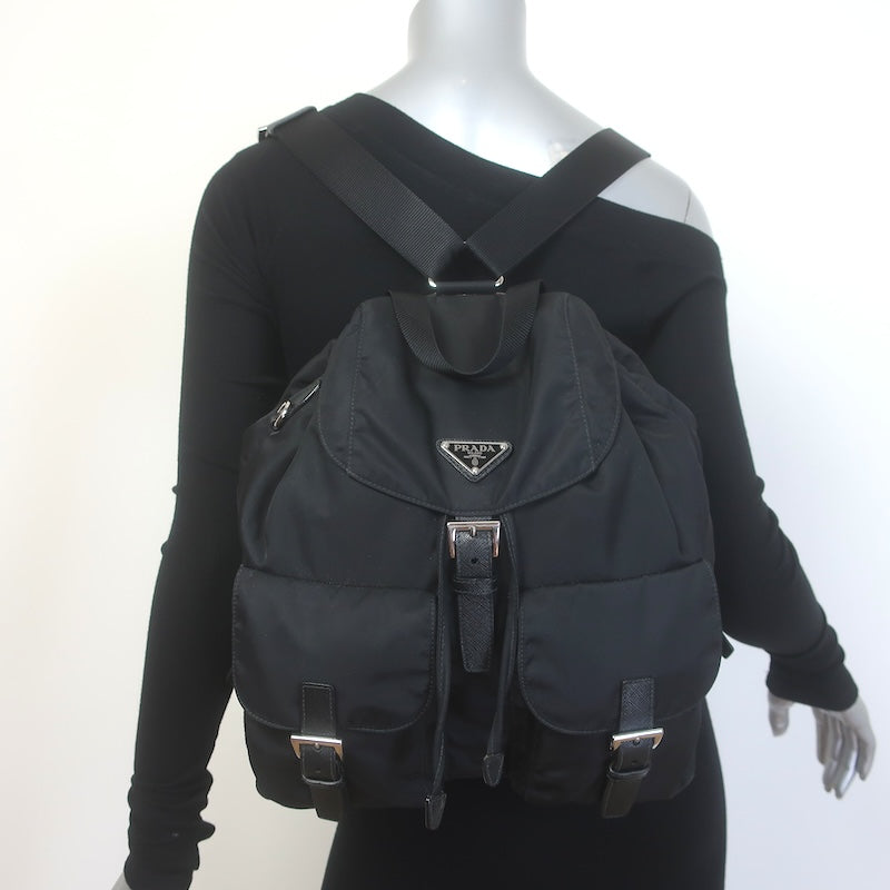 Prada Medium Re-Nylon Saffiano Leather-Trim Backpack Black