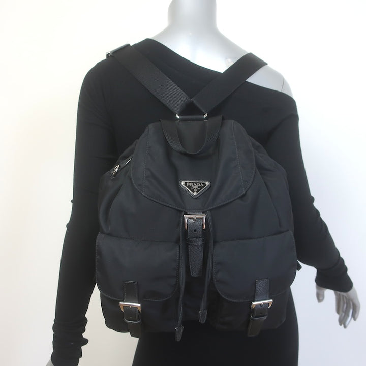 Prada Medium Re-Nylon Saffiano Leather-Trim Backpack Black