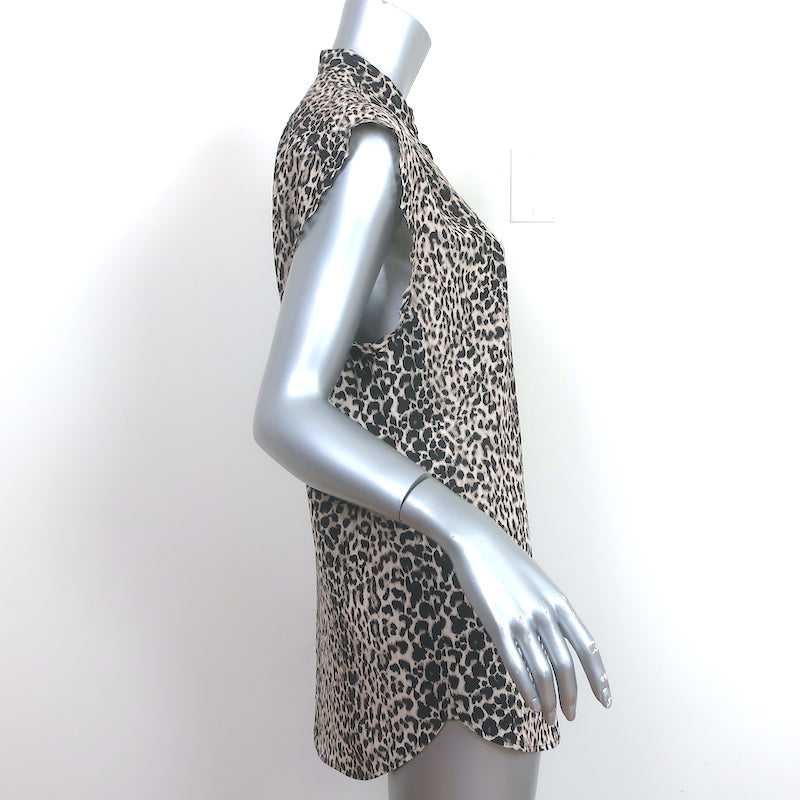 Saint Laurent Sleeveless Button Up Blouse Leopard Print Silk Size 36