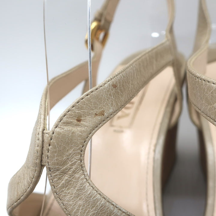 Prada Cork Platform Wedge Sandals Taupe Leather Size 39.5