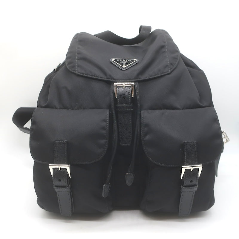 Prada Medium Re-Nylon Saffiano Leather-Trim Backpack Black