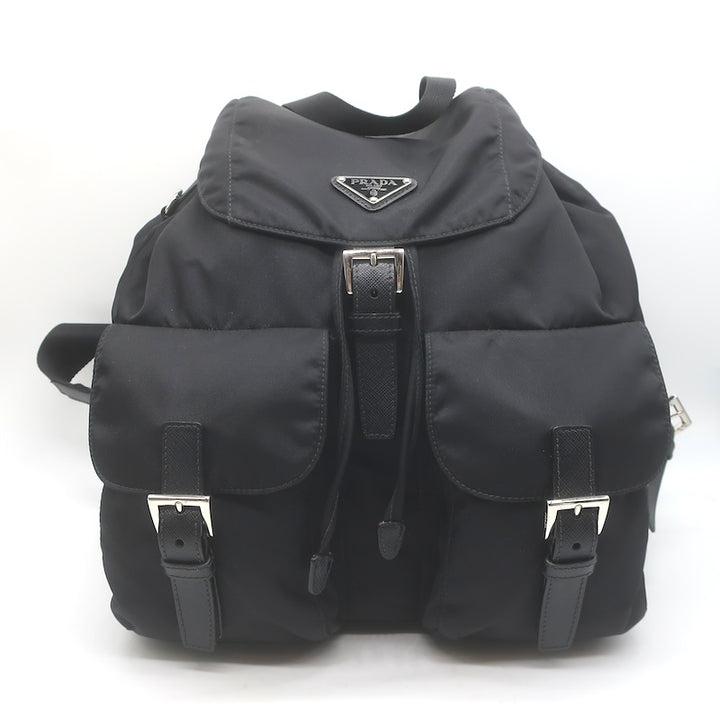 Prada Medium Re-Nylon Saffiano Leather-Trim Backpack Black