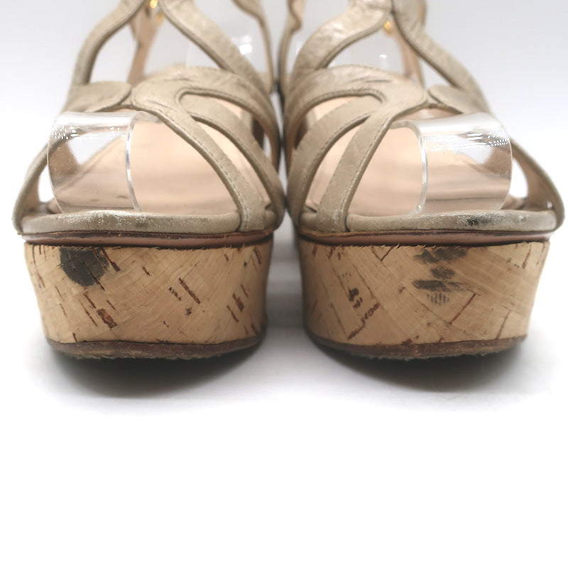 Prada Cork Platform Wedge Sandals Taupe Leather Size 39.5