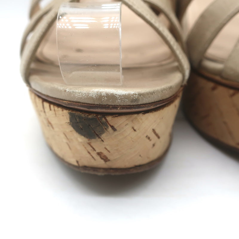 Prada Cork Platform Wedge Sandals Taupe Leather Size 39.5
